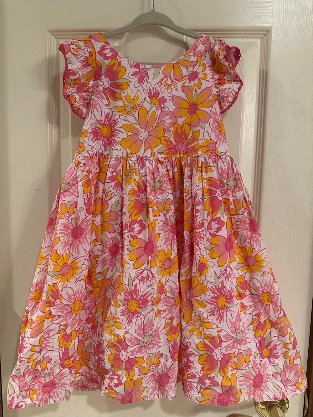 Girls Pink & Orange Floral Cotton Dress
